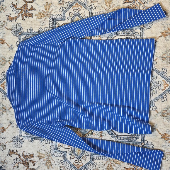 J. Crew Blue Fitted Striped Long Sleeve Turtleneck Shirt Gold Tone Buttons - Picture 5 of 6